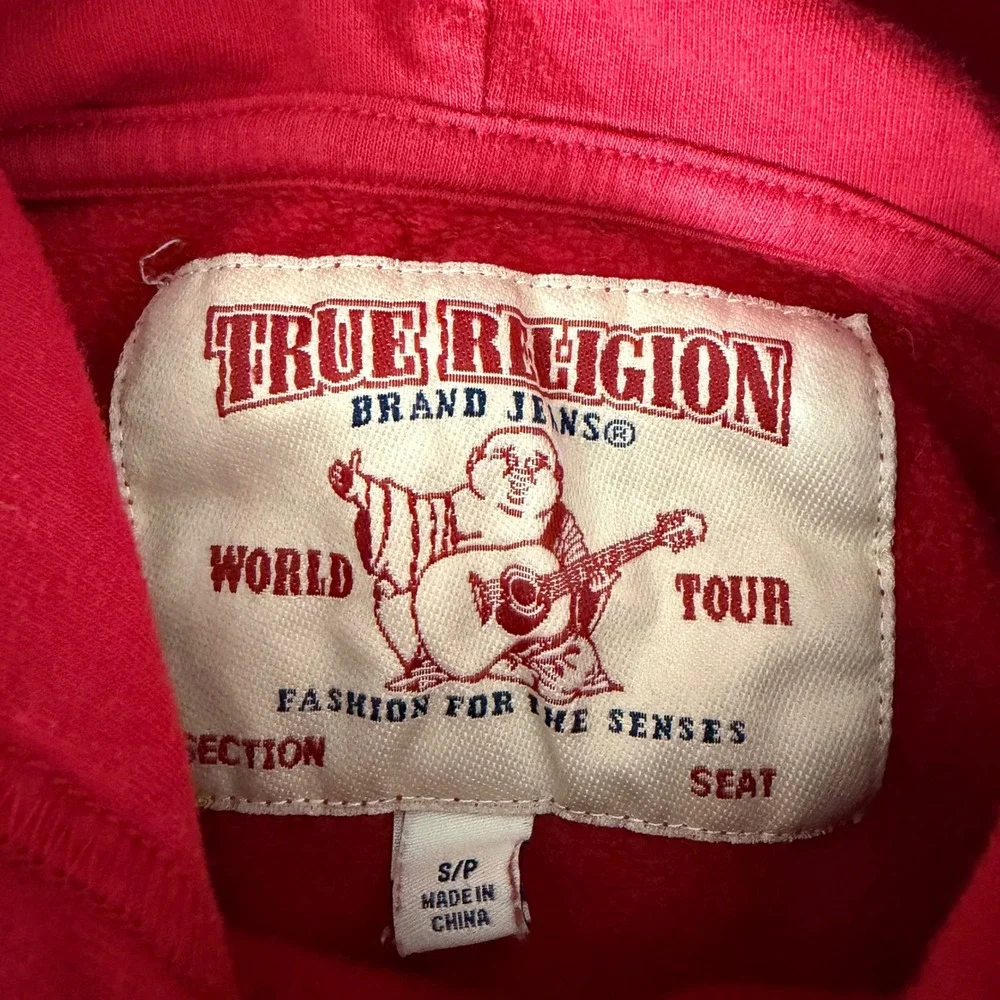 True Religion Mens World Tour Buddha Hoodie Red Graphic Sweatshirt Small B+